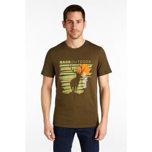 Bass Outdoor Men's Graphic T-Shirt - Military Olive, Size Small, NWT